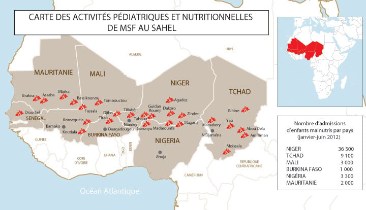 Carte des activités de MSF au Sahel