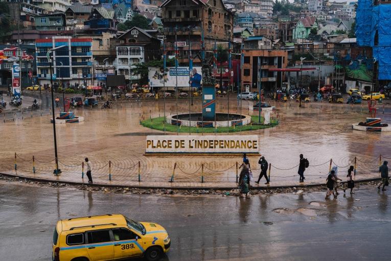 Place de l'indépendance à Bukavu le 19 février 2025, capitale provinciale du Sud-Kivu, où l'activité reste limitée.