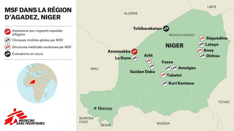 Zones d'intervention de MSF dans la région d'Agadez, au Niger.&nbsp;
 © MSF
